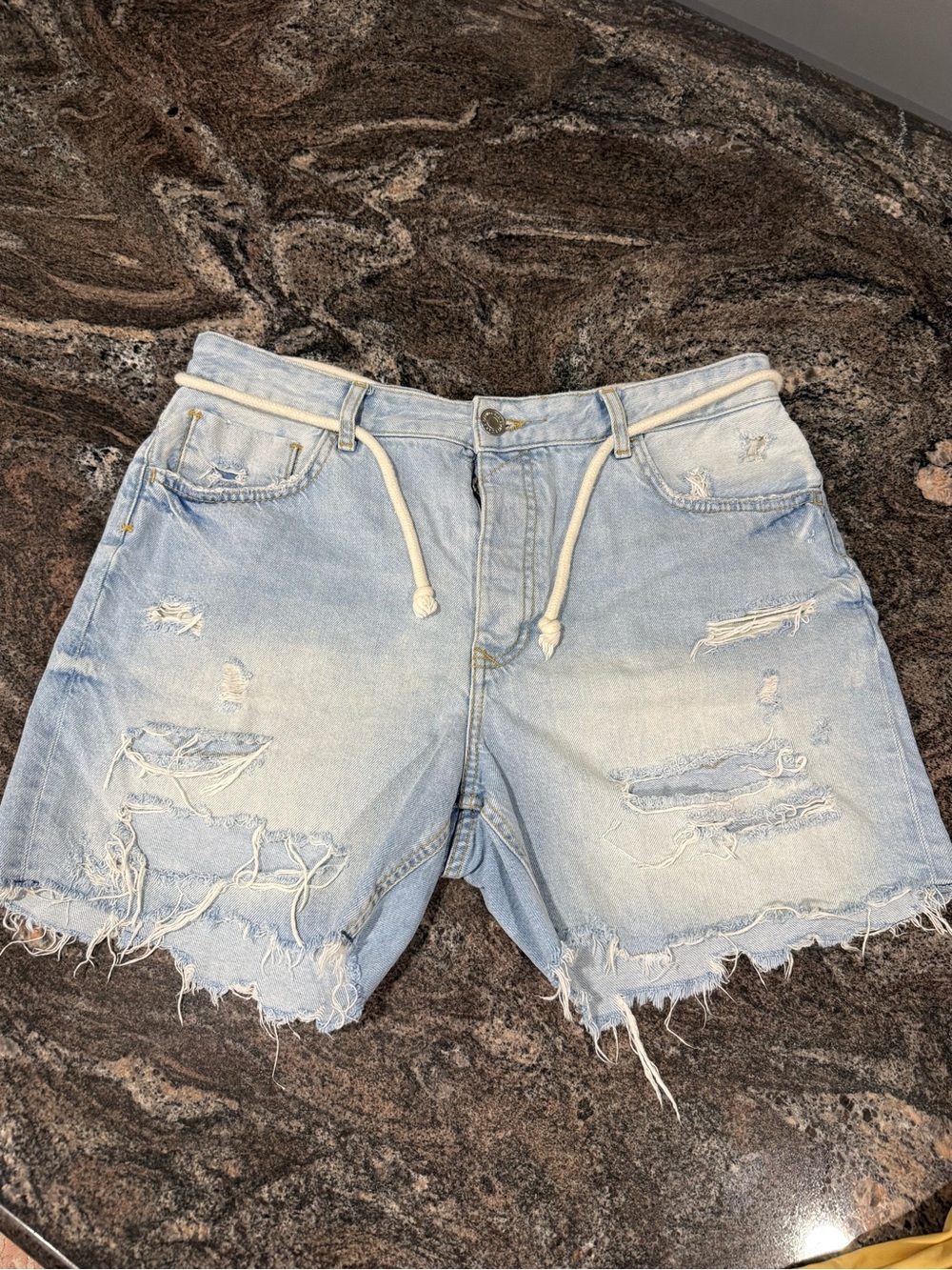 Zara Light Blue Distressed Denim Men's Shorts
